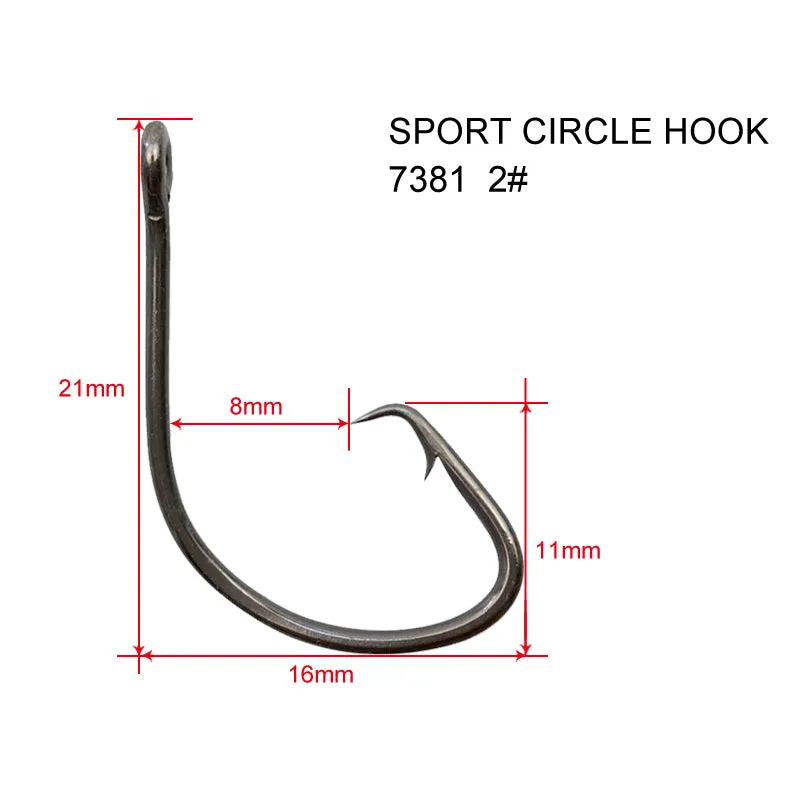 100XSize#2 Chemically Sharpened Sport Circle Hooks Fishing Tackle