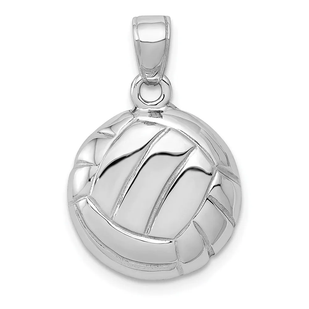 14k White Gold Polished Open-Backed Volleyball Pendant
