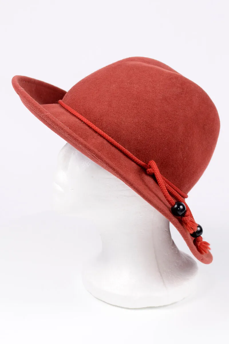 1970s Sonni Lancaster Open Crown Burnt Orange Felt Wool Hat