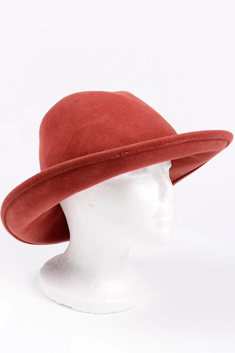1970s Sonni Lancaster Open Crown Burnt Orange Felt Wool Hat
