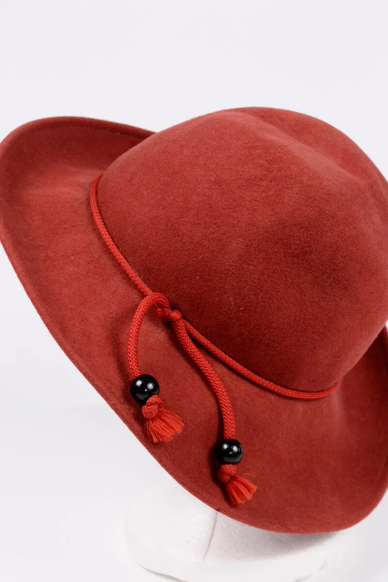 1970s Sonni Lancaster Open Crown Burnt Orange Felt Wool Hat