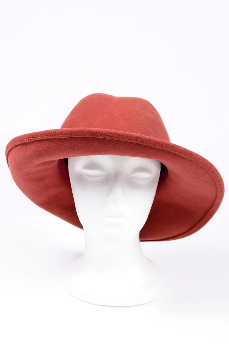1970s Sonni Lancaster Open Crown Burnt Orange Felt Wool Hat
