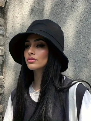 1pc Large Brimmed Bucket Hat - Black