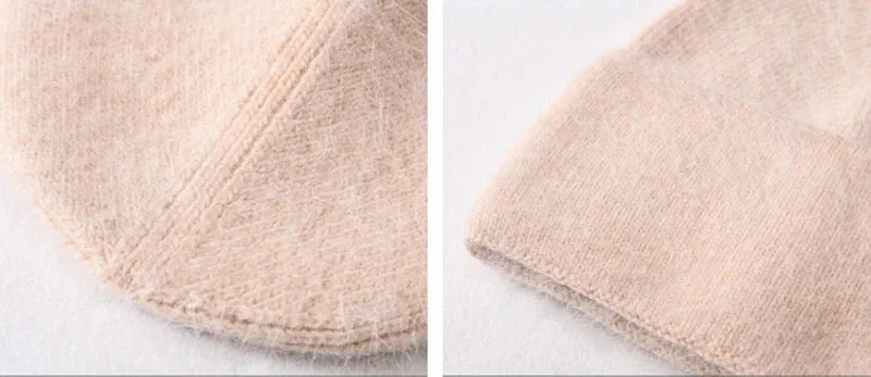 2024 Angora Winter Hat For Women Solid Color Real Rabbit Fur Beanies Woman Soft Knitted Bonnet Female Warm Ski Skullies Beanies