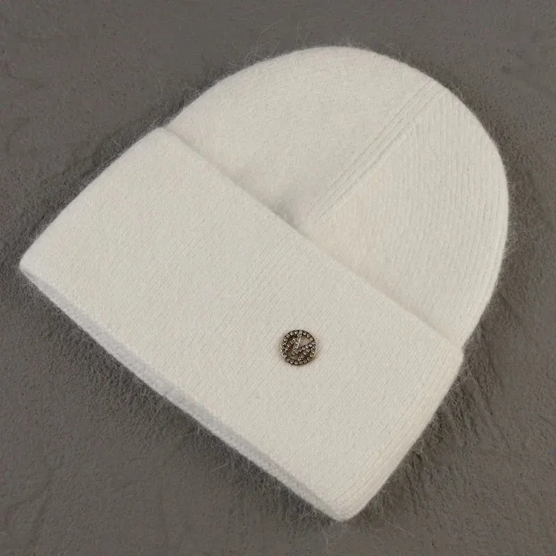 2024 Angora Winter Hat For Women Solid Color Real Rabbit Fur Beanies Woman Soft Knitted Bonnet Female Warm Ski Skullies Beanies