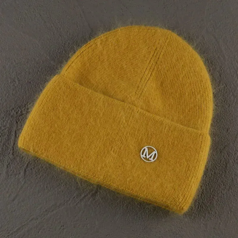 2024 Angora Winter Hat For Women Solid Color Real Rabbit Fur Beanies Woman Soft Knitted Bonnet Female Warm Ski Skullies Beanies