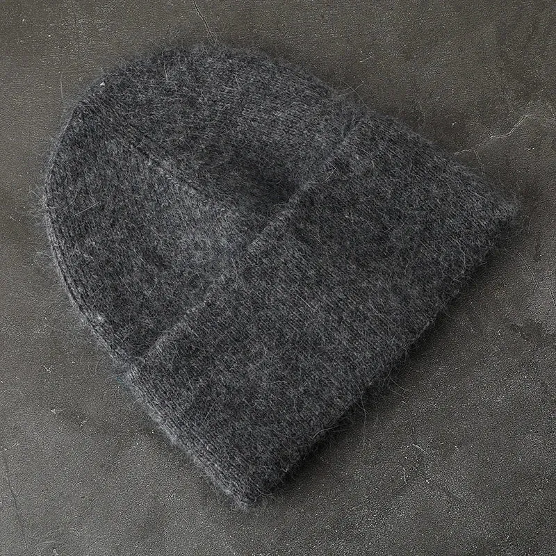 2024 Angora Winter Hat For Women Solid Color Real Rabbit Fur Beanies Woman Soft Knitted Bonnet Female Warm Ski Skullies Beanies