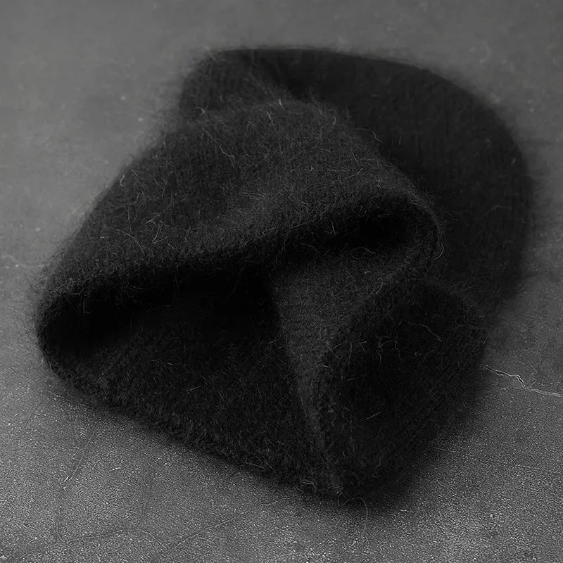 2024 Angora Winter Hat For Women Solid Color Real Rabbit Fur Beanies Woman Soft Knitted Bonnet Female Warm Ski Skullies Beanies