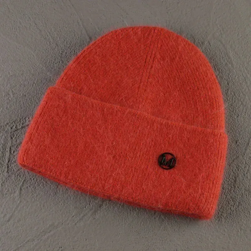 2024 Angora Winter Hat For Women Solid Color Real Rabbit Fur Beanies Woman Soft Knitted Bonnet Female Warm Ski Skullies Beanies
