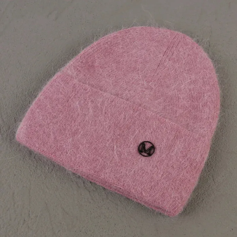2024 Angora Winter Hat For Women Solid Color Real Rabbit Fur Beanies Woman Soft Knitted Bonnet Female Warm Ski Skullies Beanies
