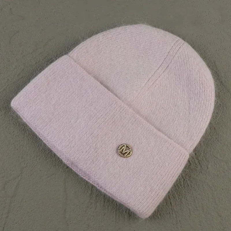 2024 Angora Winter Hat For Women Solid Color Real Rabbit Fur Beanies Woman Soft Knitted Bonnet Female Warm Ski Skullies Beanies