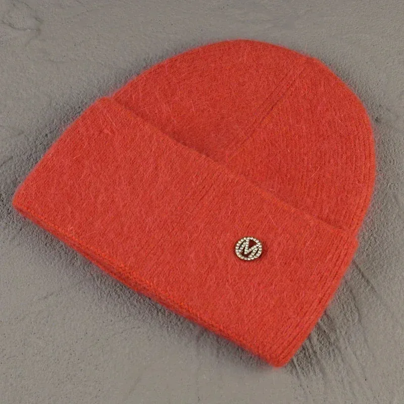 2024 Angora Winter Hat For Women Solid Color Real Rabbit Fur Beanies Woman Soft Knitted Bonnet Female Warm Ski Skullies Beanies