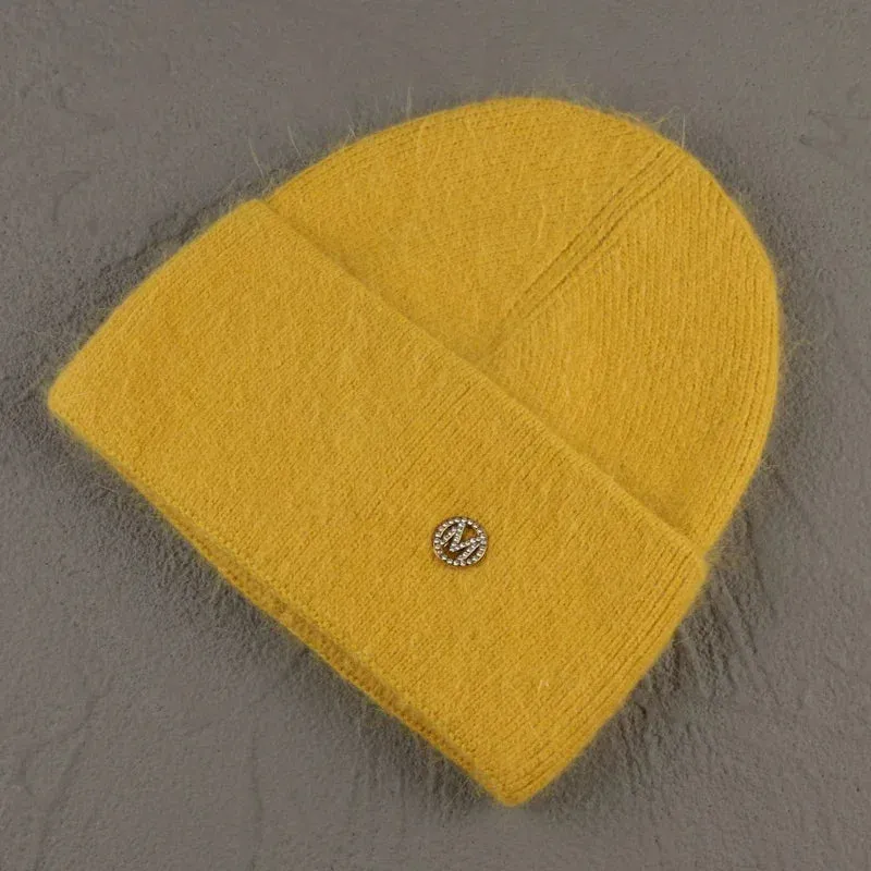 2024 Angora Winter Hat For Women Solid Color Real Rabbit Fur Beanies Woman Soft Knitted Bonnet Female Warm Ski Skullies Beanies