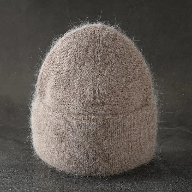 2024 Angora Winter Hat For Women Solid Color Real Rabbit Fur Beanies Woman Soft Knitted Bonnet Female Warm Ski Skullies Beanies