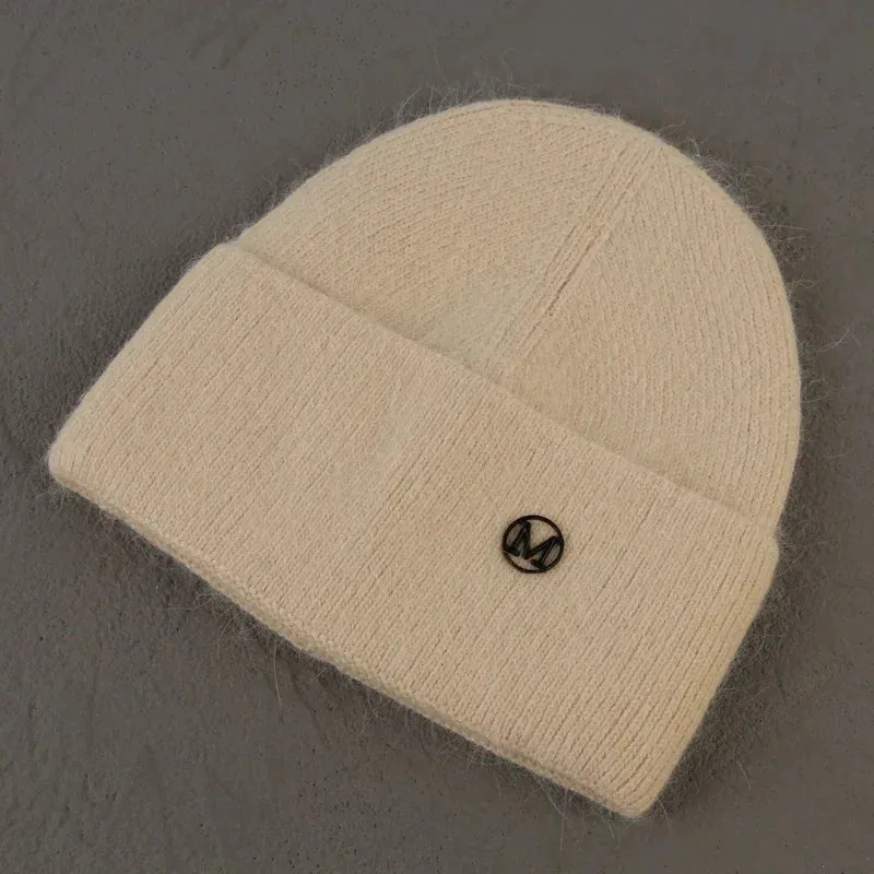 2024 Angora Winter Hat For Women Solid Color Real Rabbit Fur Beanies Woman Soft Knitted Bonnet Female Warm Ski Skullies Beanies