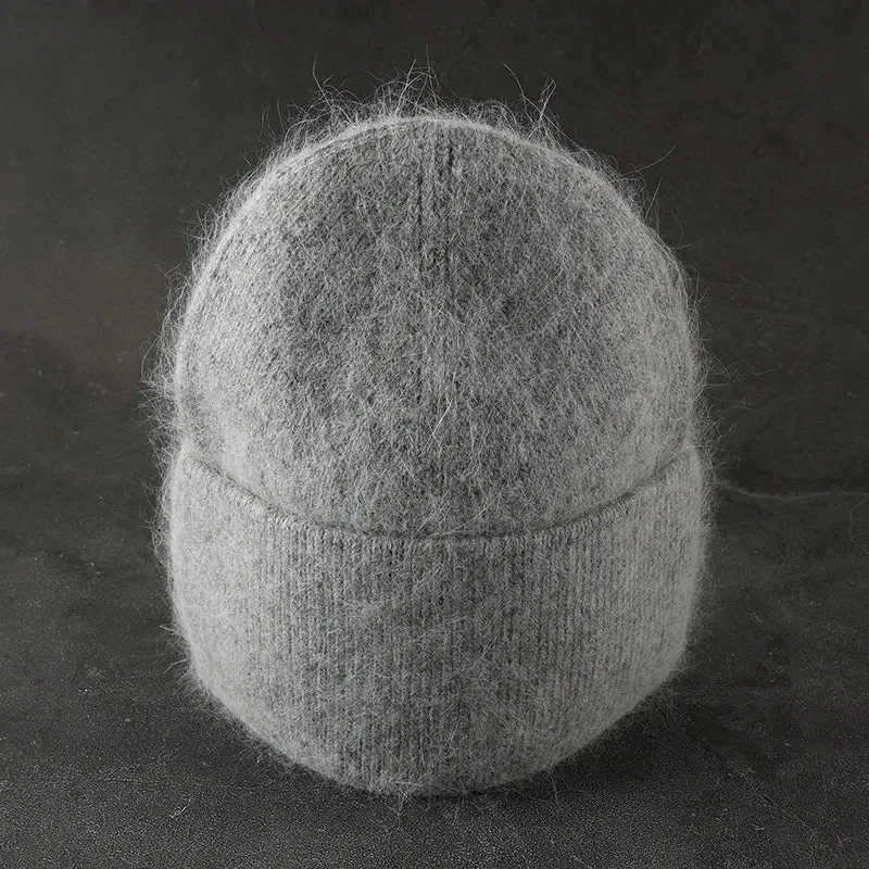 2024 Angora Winter Hat For Women Solid Color Real Rabbit Fur Beanies Woman Soft Knitted Bonnet Female Warm Ski Skullies Beanies