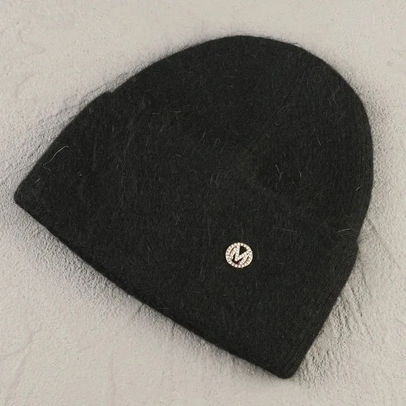2024 Angora Winter Hat For Women Solid Color Real Rabbit Fur Beanies Woman Soft Knitted Bonnet Female Warm Ski Skullies Beanies