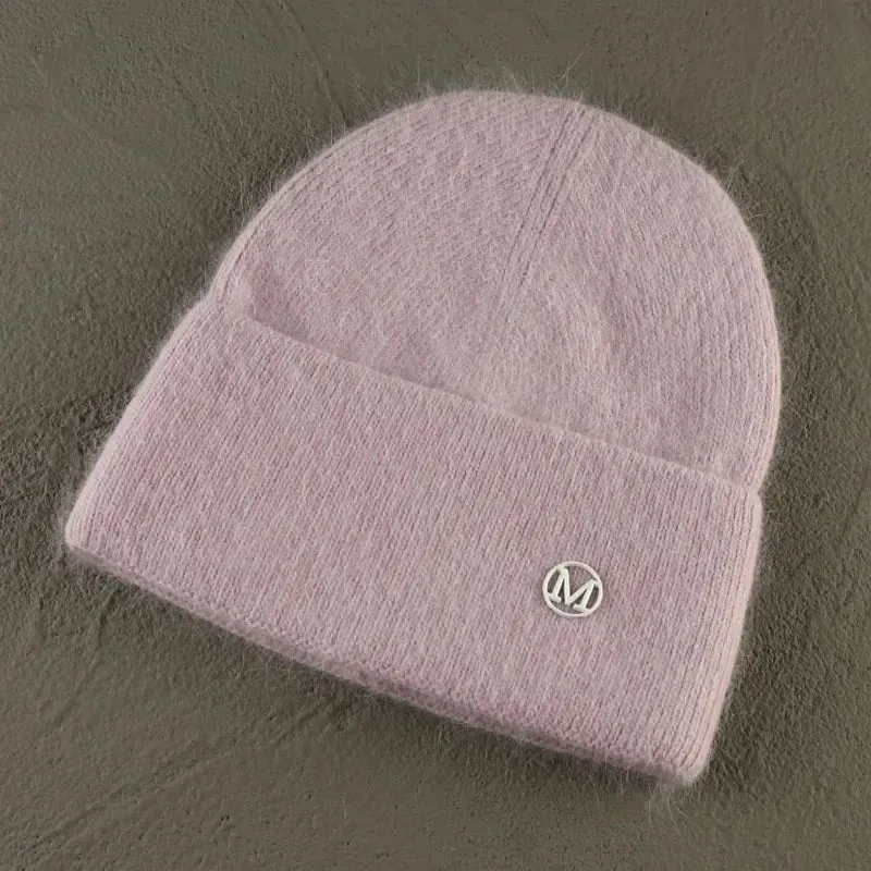 2024 Angora Winter Hat For Women Solid Color Real Rabbit Fur Beanies Woman Soft Knitted Bonnet Female Warm Ski Skullies Beanies