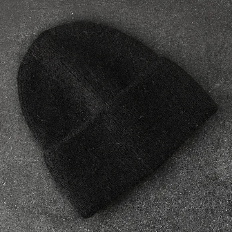 2024 Angora Winter Hat For Women Solid Color Real Rabbit Fur Beanies Woman Soft Knitted Bonnet Female Warm Ski Skullies Beanies