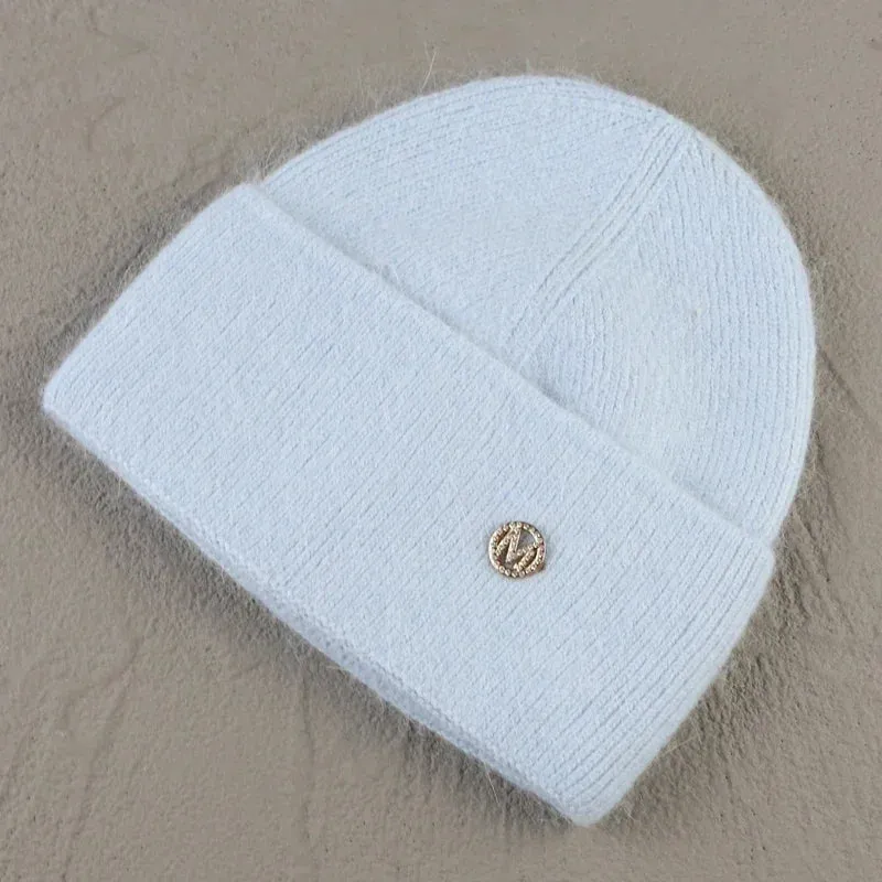2024 Angora Winter Hat For Women Solid Color Real Rabbit Fur Beanies Woman Soft Knitted Bonnet Female Warm Ski Skullies Beanies