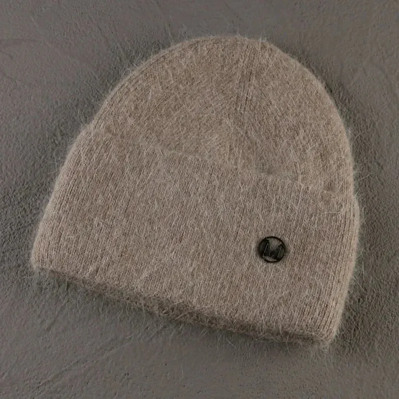 2024 Angora Winter Hat For Women Solid Color Real Rabbit Fur Beanies Woman Soft Knitted Bonnet Female Warm Ski Skullies Beanies