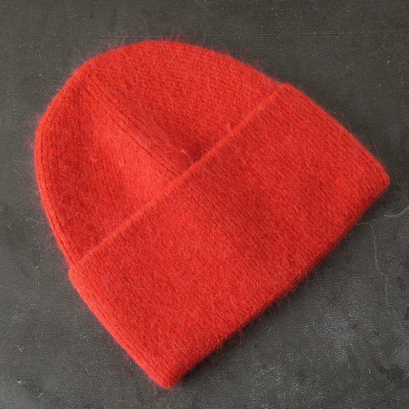 2024 Angora Winter Hat For Women Solid Color Real Rabbit Fur Beanies Woman Soft Knitted Bonnet Female Warm Ski Skullies Beanies