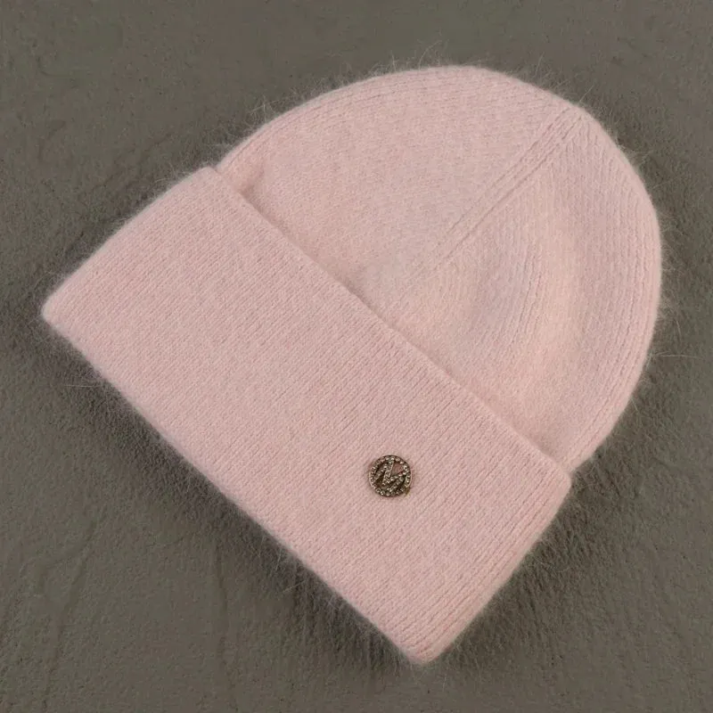 2024 Angora Winter Hat For Women Solid Color Real Rabbit Fur Beanies Woman Soft Knitted Bonnet Female Warm Ski Skullies Beanies