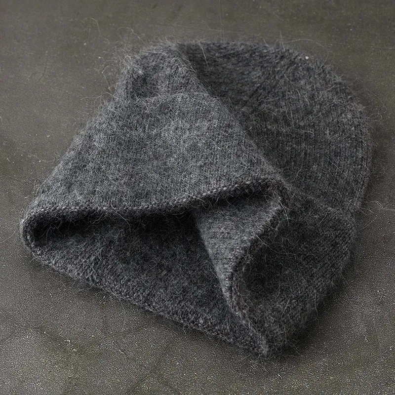 2024 Angora Winter Hat For Women Solid Color Real Rabbit Fur Beanies Woman Soft Knitted Bonnet Female Warm Ski Skullies Beanies