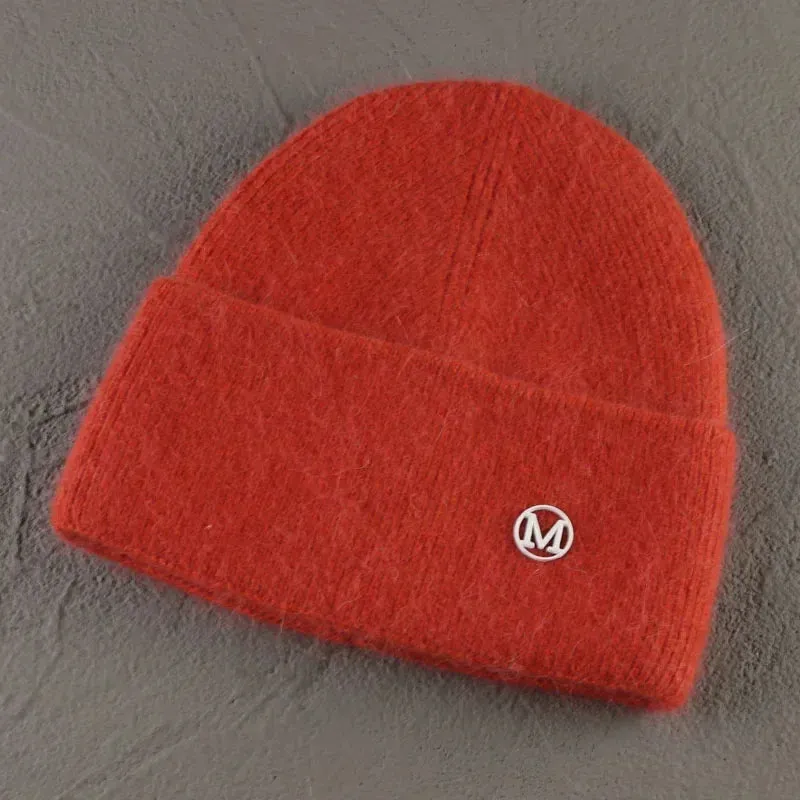 2024 Angora Winter Hat For Women Solid Color Real Rabbit Fur Beanies Woman Soft Knitted Bonnet Female Warm Ski Skullies Beanies