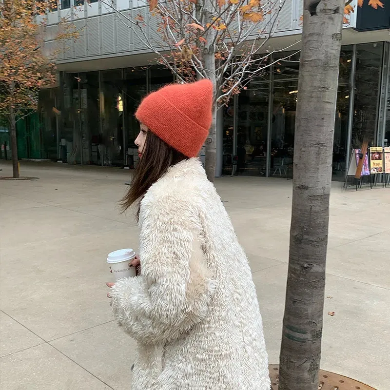 2024 Angora Winter Hat For Women Solid Color Real Rabbit Fur Beanies Woman Soft Knitted Bonnet Female Warm Ski Skullies Beanies