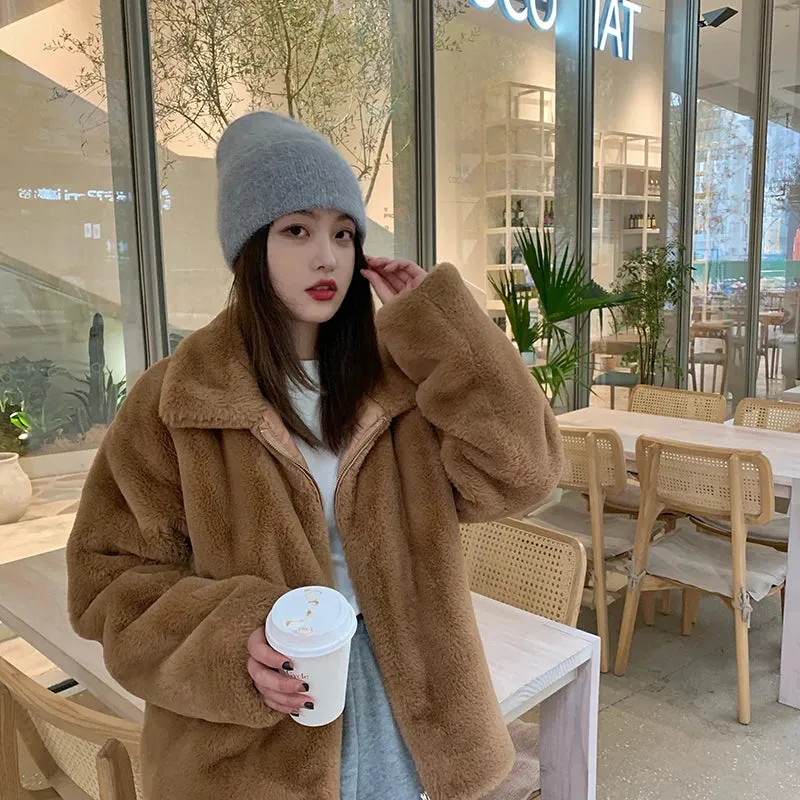 2024 Angora Winter Hat For Women Solid Color Real Rabbit Fur Beanies Woman Soft Knitted Bonnet Female Warm Ski Skullies Beanies