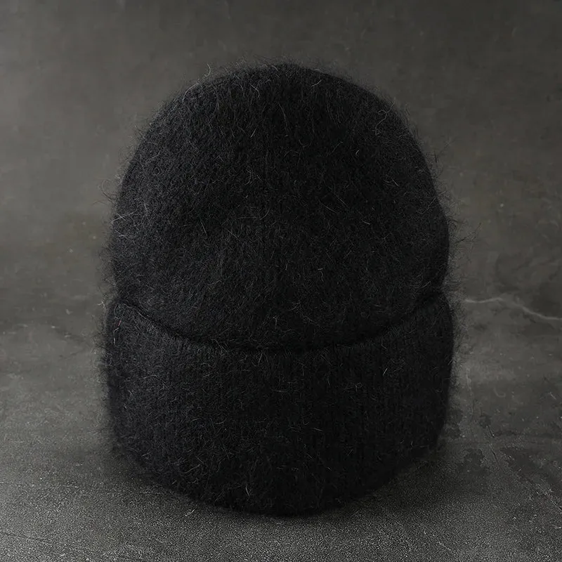2024 Angora Winter Hat For Women Solid Color Real Rabbit Fur Beanies Woman Soft Knitted Bonnet Female Warm Ski Skullies Beanies