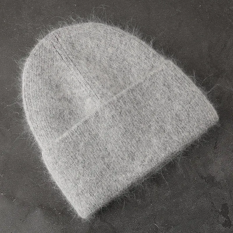 2024 Angora Winter Hat For Women Solid Color Real Rabbit Fur Beanies Woman Soft Knitted Bonnet Female Warm Ski Skullies Beanies