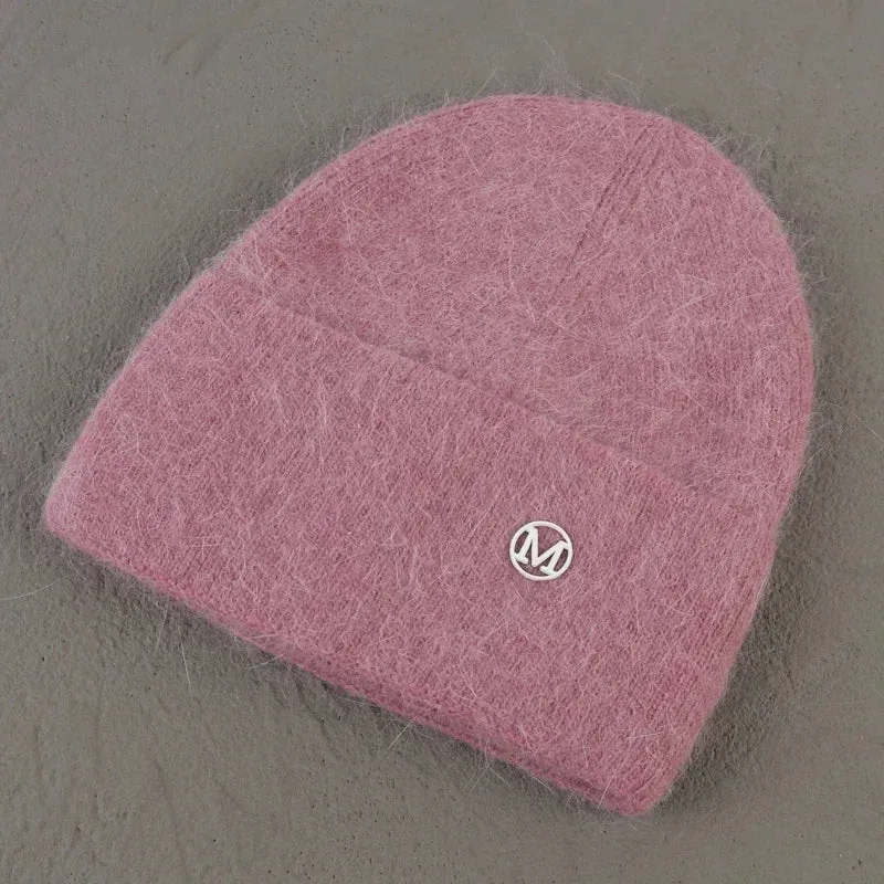 2024 Angora Winter Hat For Women Solid Color Real Rabbit Fur Beanies Woman Soft Knitted Bonnet Female Warm Ski Skullies Beanies