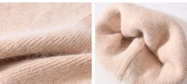 2024 Angora Winter Hat For Women Solid Color Real Rabbit Fur Beanies Woman Soft Knitted Bonnet Female Warm Ski Skullies Beanies