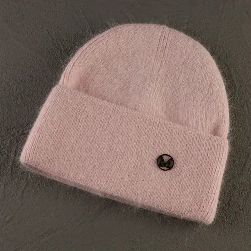 2024 Angora Winter Hat For Women Solid Color Real Rabbit Fur Beanies Woman Soft Knitted Bonnet Female Warm Ski Skullies Beanies