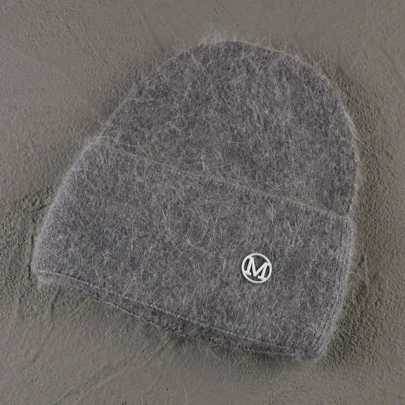 2024 Angora Winter Hat For Women Solid Color Real Rabbit Fur Beanies Woman Soft Knitted Bonnet Female Warm Ski Skullies Beanies