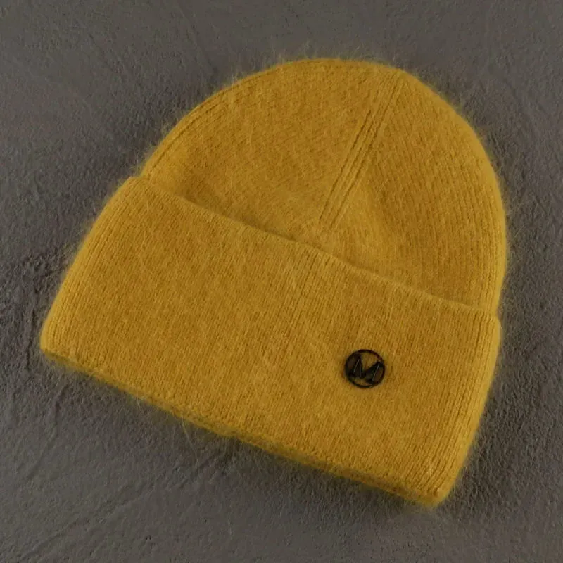 2024 Angora Winter Hat For Women Solid Color Real Rabbit Fur Beanies Woman Soft Knitted Bonnet Female Warm Ski Skullies Beanies
