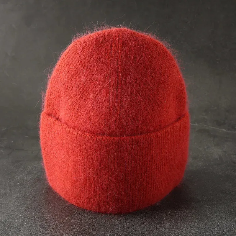 2024 Angora Winter Hat For Women Solid Color Real Rabbit Fur Beanies Woman Soft Knitted Bonnet Female Warm Ski Skullies Beanies