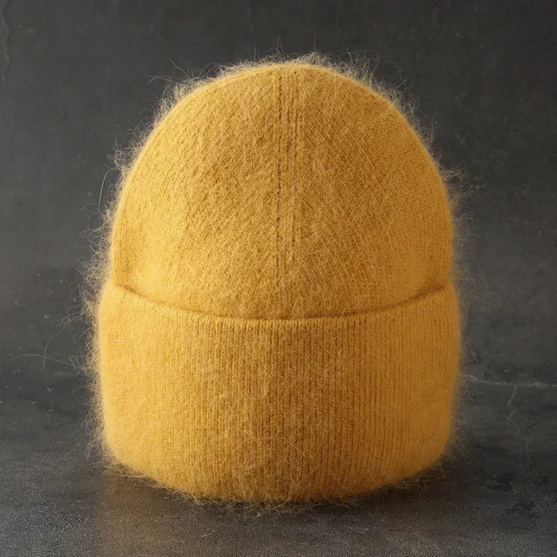 2024 Angora Winter Hat For Women Solid Color Real Rabbit Fur Beanies Woman Soft Knitted Bonnet Female Warm Ski Skullies Beanies