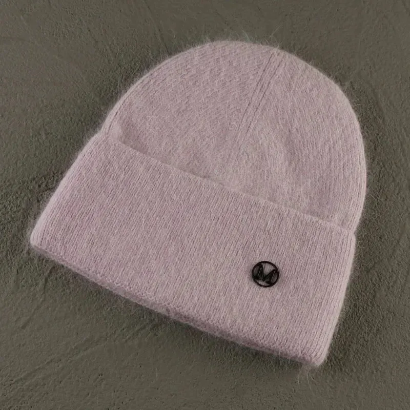 2024 Angora Winter Hat For Women Solid Color Real Rabbit Fur Beanies Woman Soft Knitted Bonnet Female Warm Ski Skullies Beanies