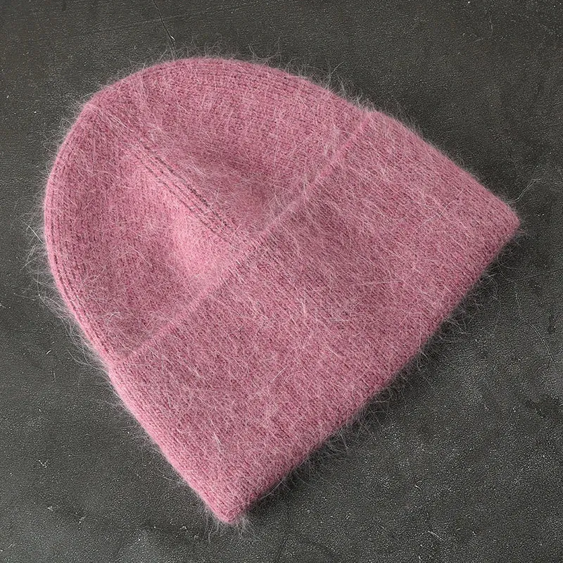 2024 Angora Winter Hat For Women Solid Color Real Rabbit Fur Beanies Woman Soft Knitted Bonnet Female Warm Ski Skullies Beanies