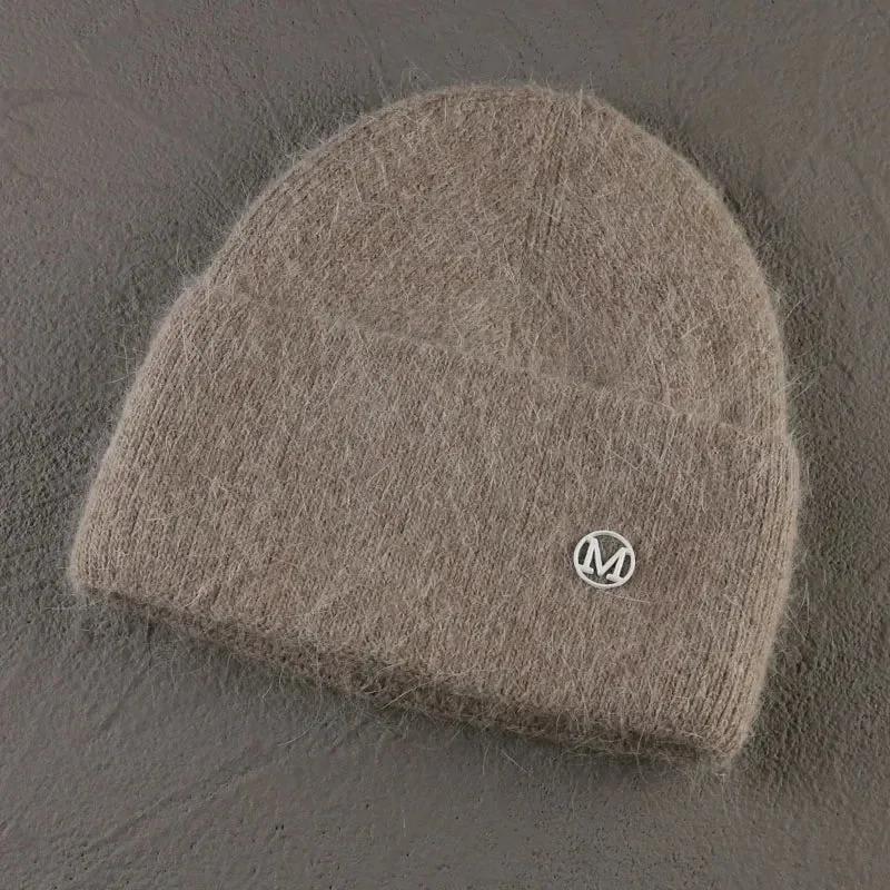 2024 Angora Winter Hat For Women Solid Color Real Rabbit Fur Beanies Woman Soft Knitted Bonnet Female Warm Ski Skullies Beanies