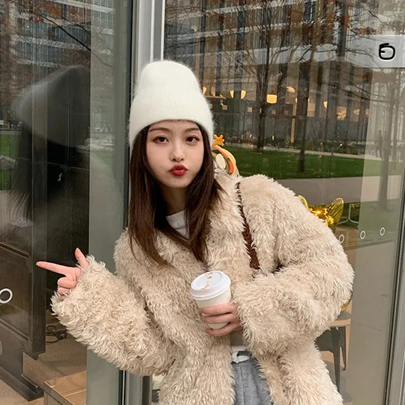 2024 Angora Winter Hat For Women Solid Color Real Rabbit Fur Beanies Woman Soft Knitted Bonnet Female Warm Ski Skullies Beanies