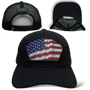 American Flag Patch Trucker Snapback Hat