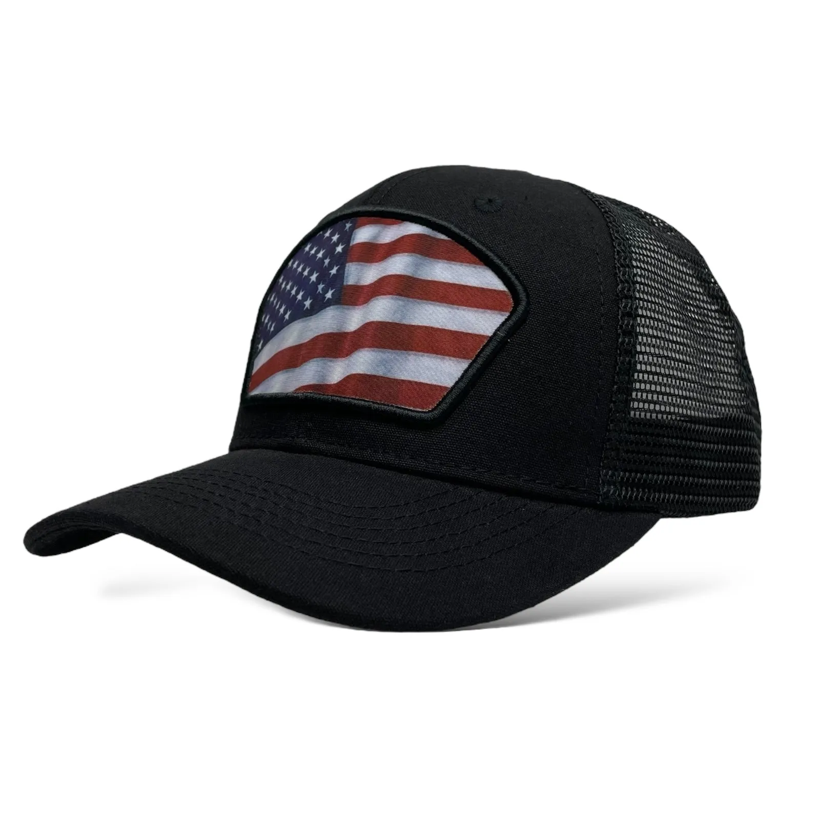 American Flag Patch Trucker Snapback Hat