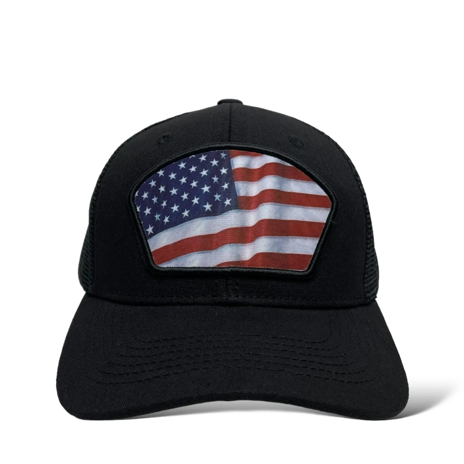 American Flag Patch Trucker Snapback Hat
