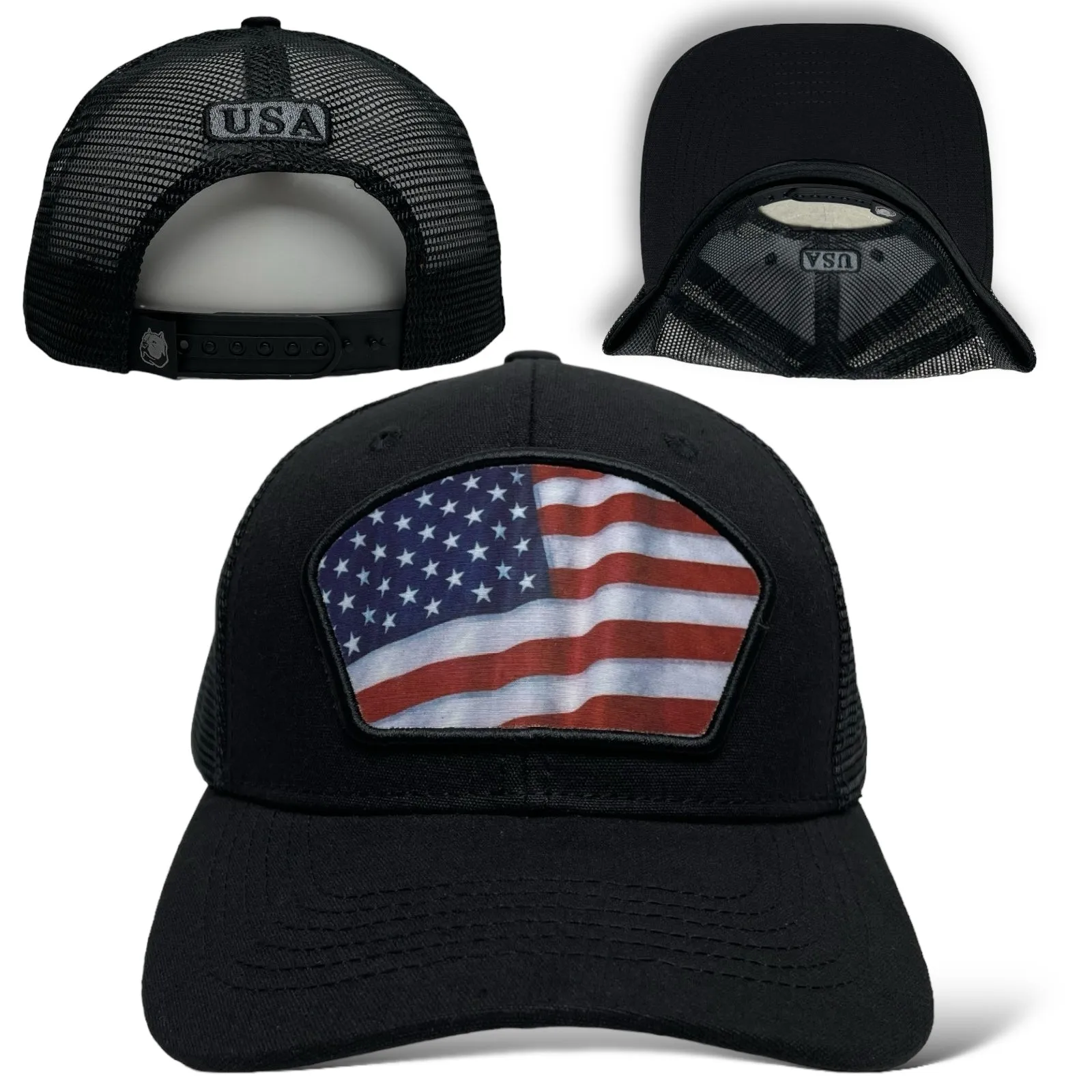 American Flag Patch Trucker Snapback Hat