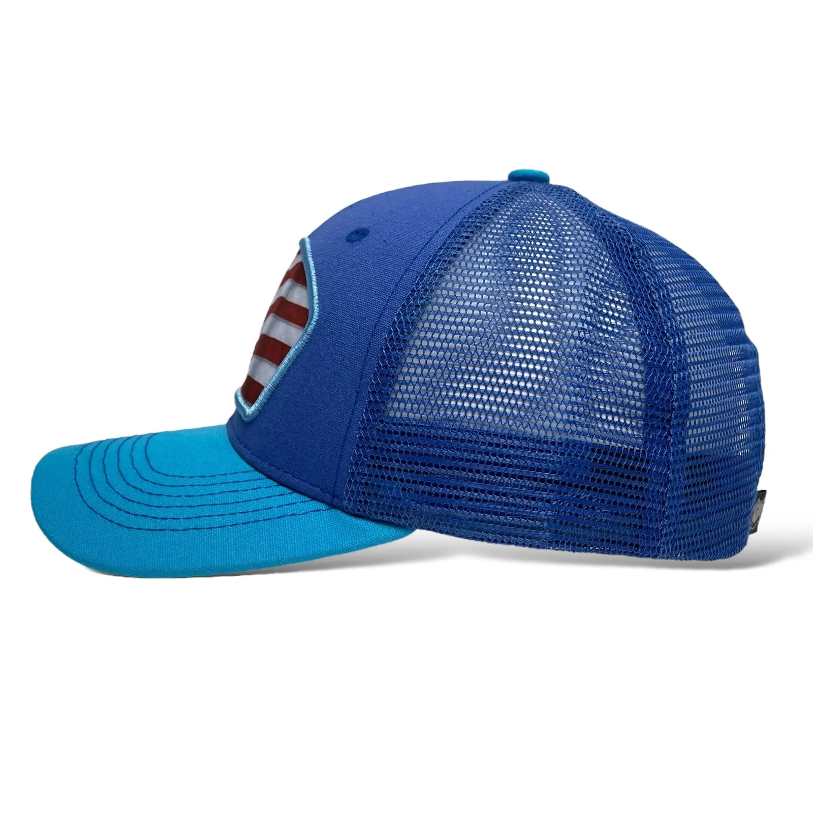 American Flag Trucker Snapback Cap – Blue, curved brim, Unisex