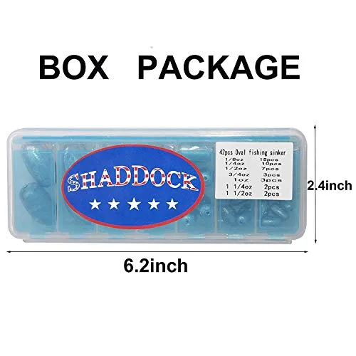 Assorted Egg Sinker Weights Kit - Assorted Sizes Saltwater Fishing Weights-Total 18.6OZ 42pcs Worm/Bell/Bass Casting Hollow Egg Sinkers Weights Kit